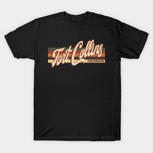 Fort Collins Colorado US State Map Vintage Retro 70s 80s style T-Shirt by Happy as I travel